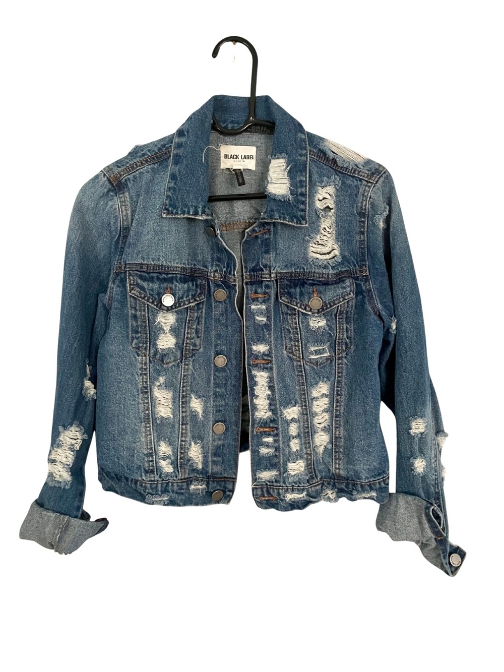 Black Label Distressed Jean Jacket-Size Medium